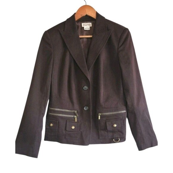 Michael Kors Blazer Womens 10 Dark Brown Zipper Pockets Safari  Jacket - Picture 1 of 8